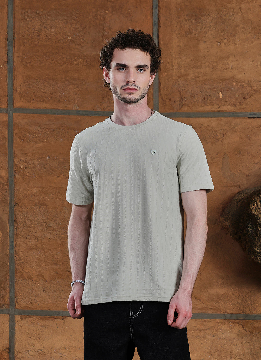 Skygrey Round neck Cotton Slim Fit Tshirt