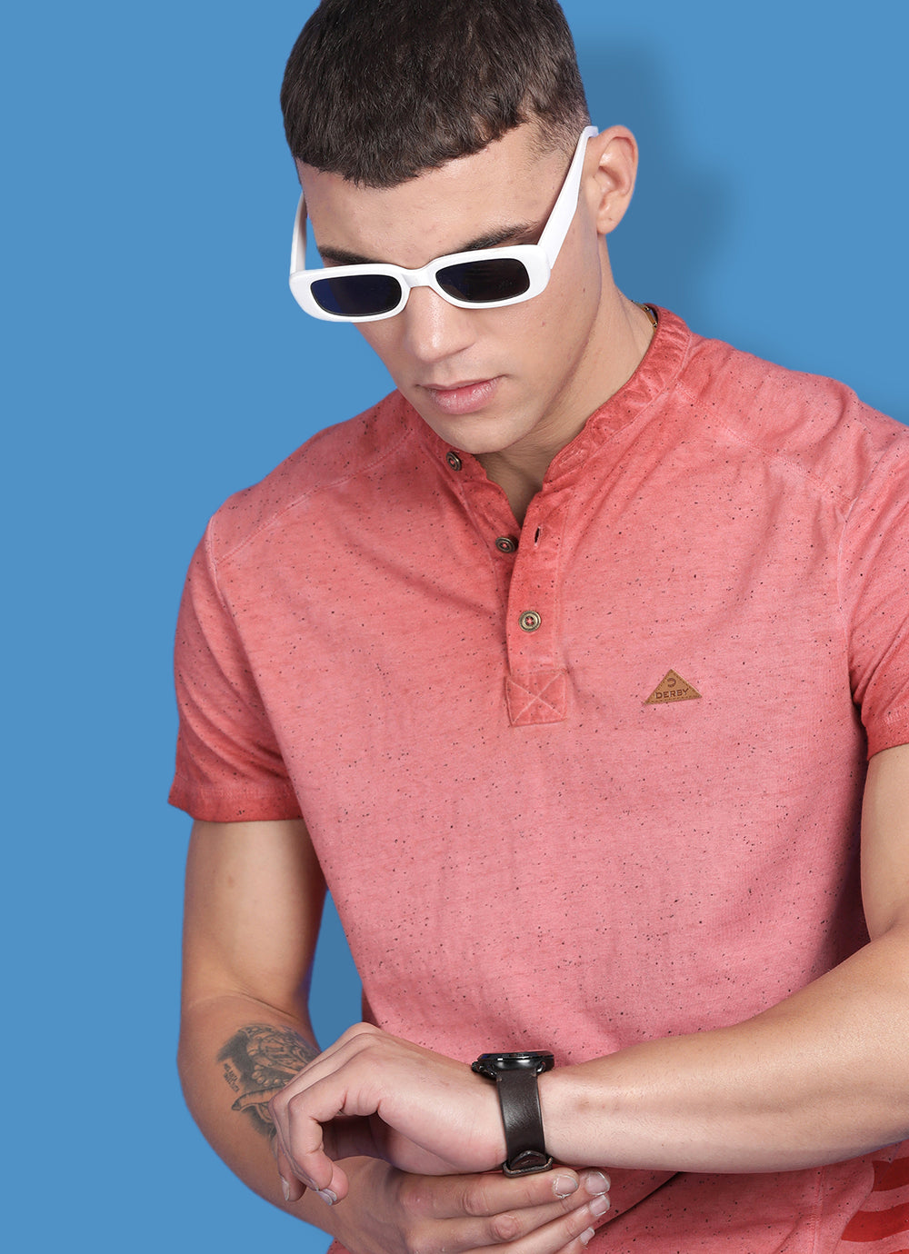 Orange Cotton Henley Tshirt