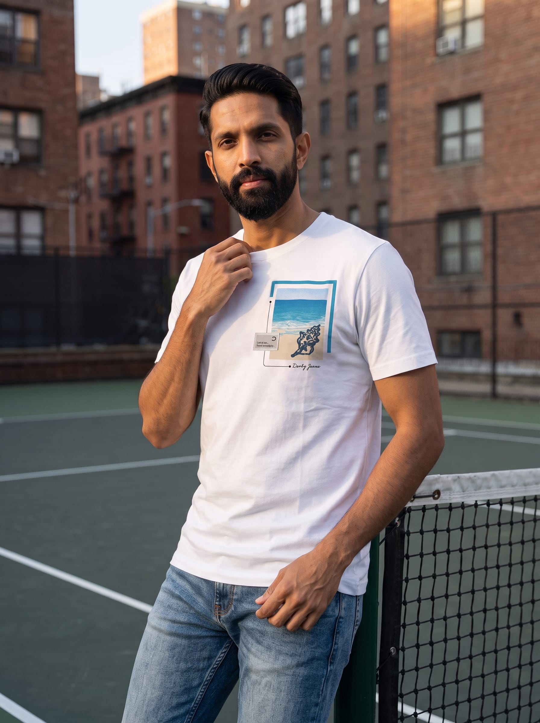 White Photo Print Cotton Regular Fit Tshirt