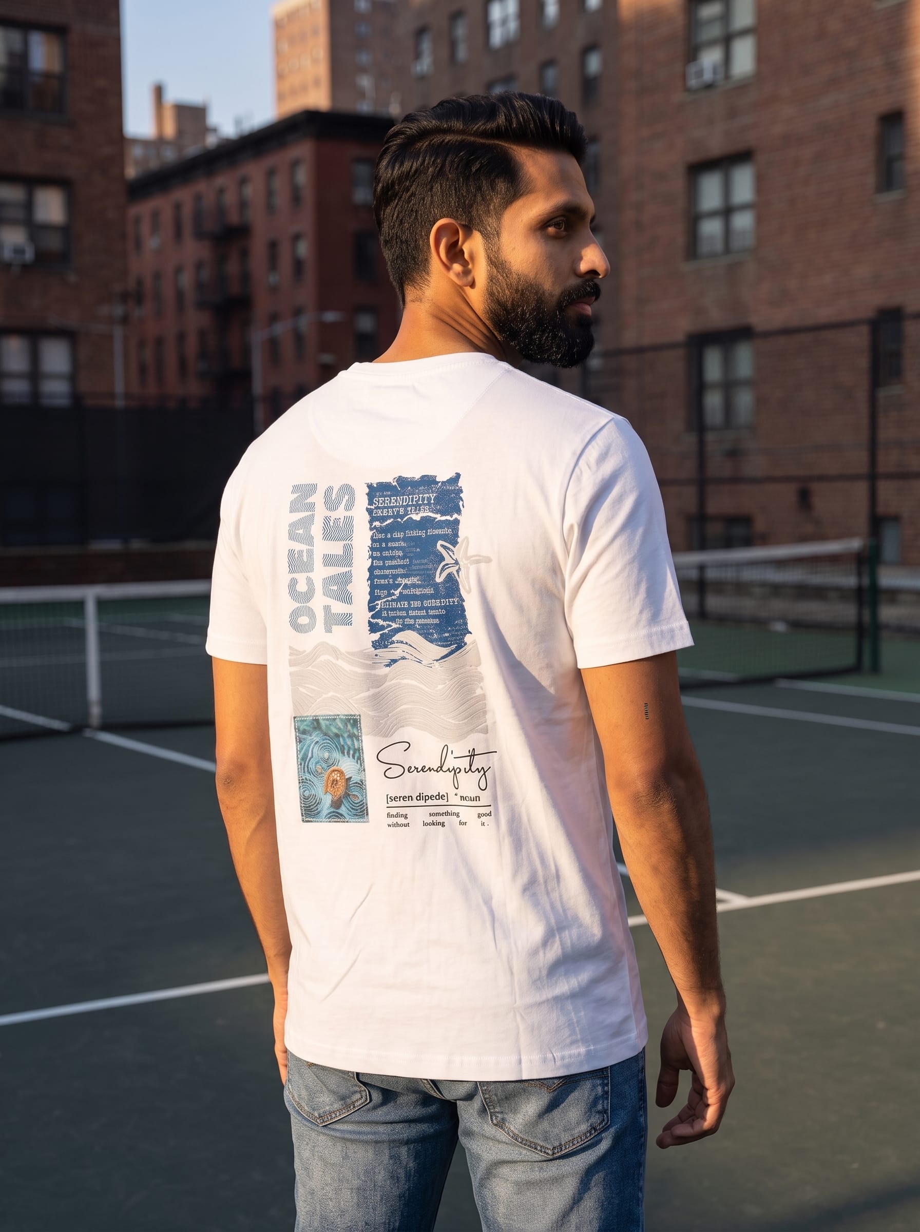 White Photo Print Cotton Regular Fit Tshirt